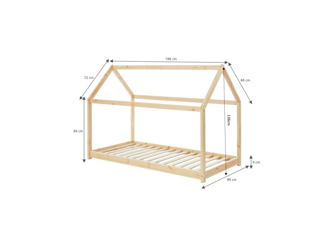 Lit enfant cabane TINY pin naturel 90x190 sommier inclus