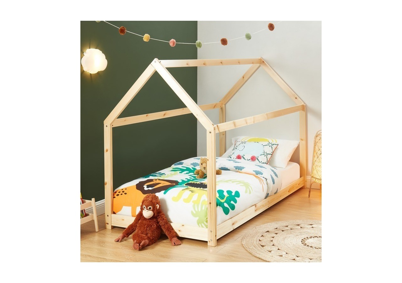 Lit enfant cabane TINY pin naturel 90x190 sommier inclus