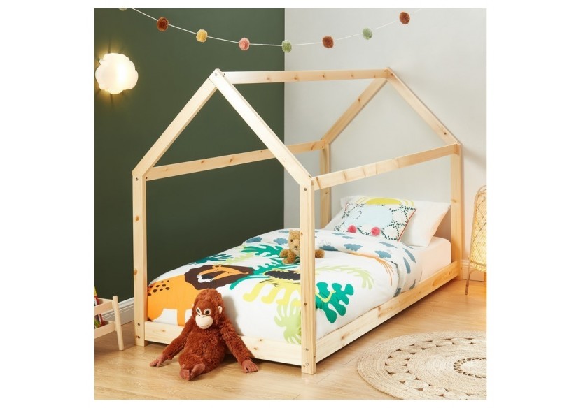 Lit enfant cabane TINY pin naturel 90x190 sommier inclus