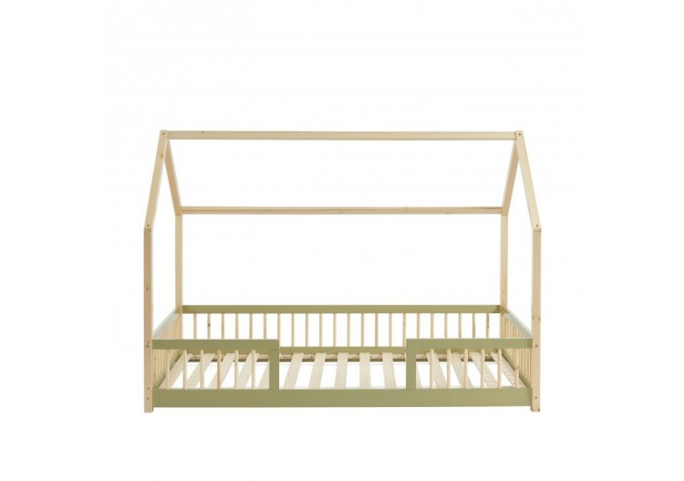 Lit cabane avec barrières TINY pin et vert 90x190 sommier inclus
