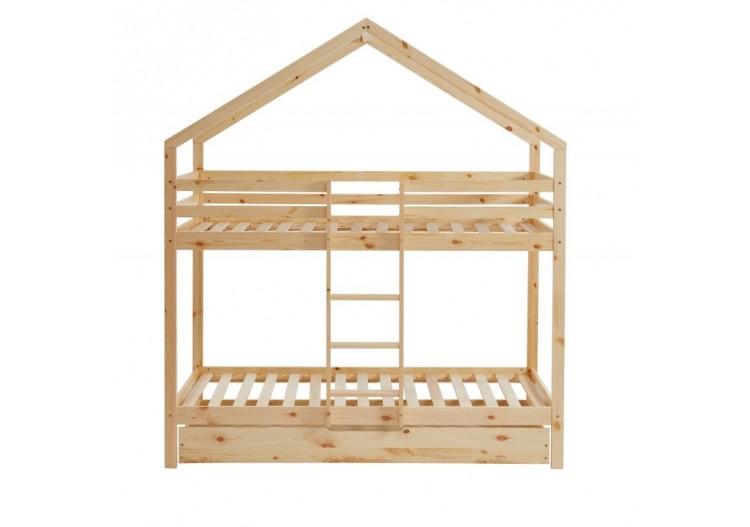Lit cabane superposé TINY pin naturel 90x190 sommier inclus