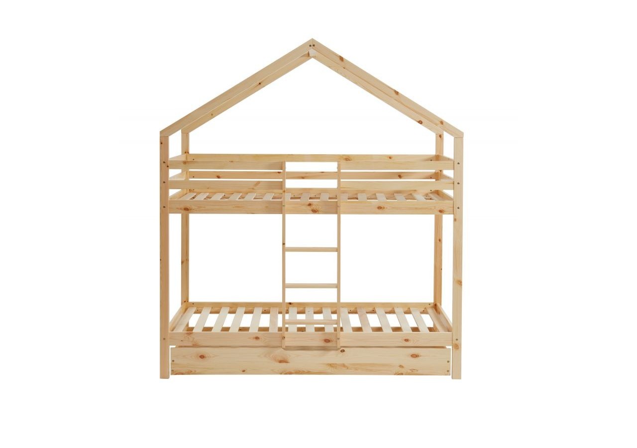 Lit cabane superposé TINY pin naturel 90x190 sommier inclus