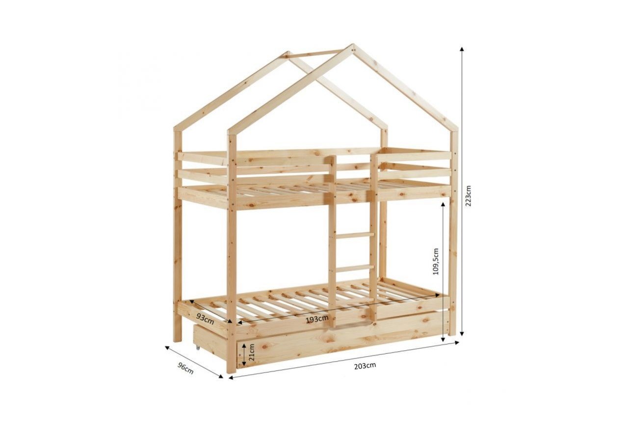 Lit cabane superposé TINY pin naturel 90x190 sommier inclus