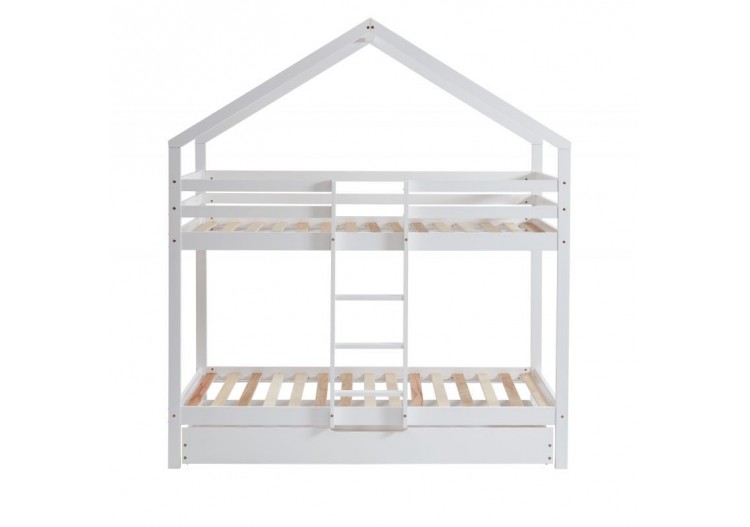 Lit cabane superposé TINY pin blanc 90x190 sommier inclus
