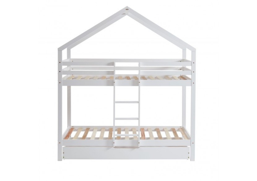 Lit cabane superposé TINY pin blanc 90x190 sommier inclus