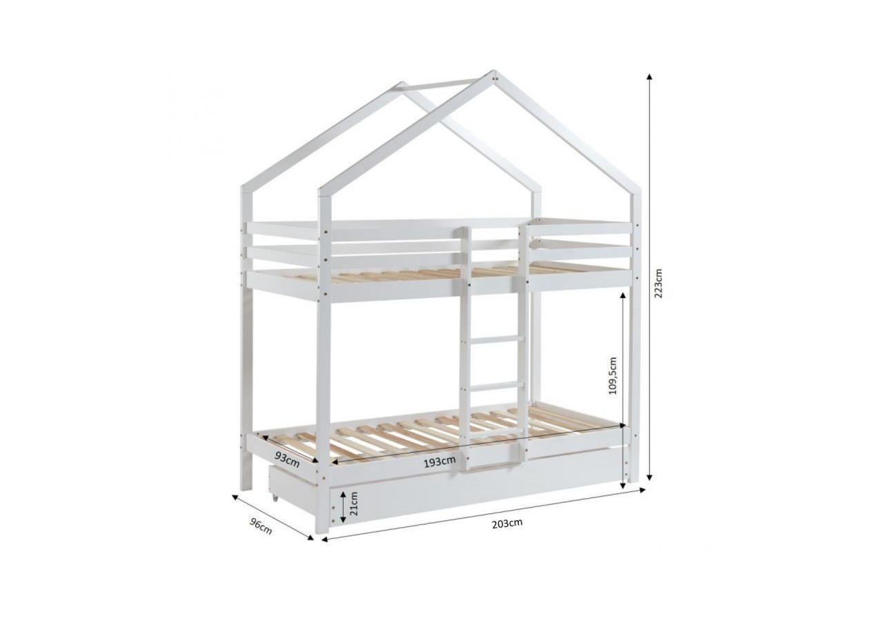 Lit cabane superposé TINY pin blanc 90x190 sommier inclus