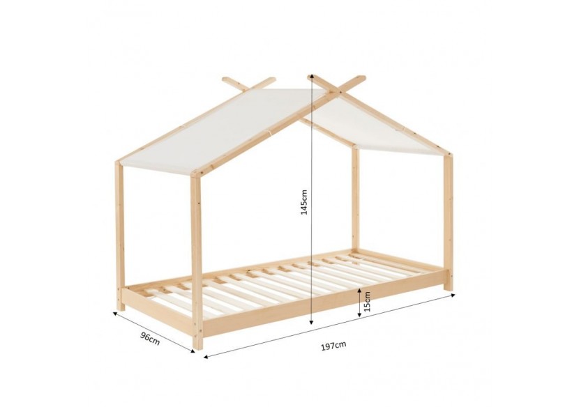 Lit tente TINY pin massif 90x190 sommier inclus
