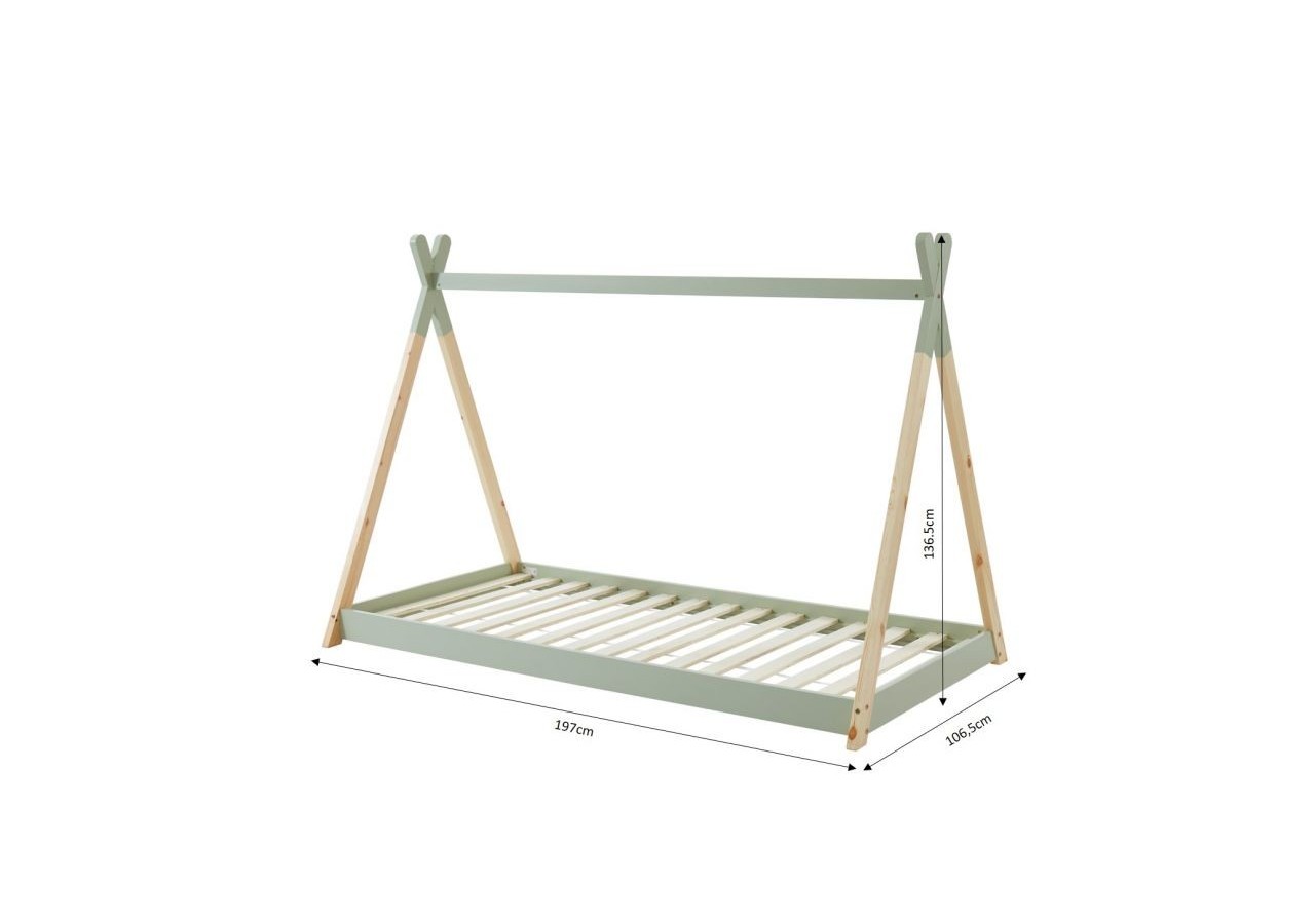 Lit enfant tipi TINY pin vert 90x190 sommier inclus
