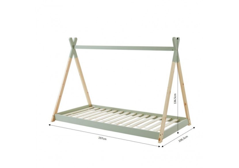 Lit enfant tipi TINY pin vert 90x190 sommier inclus