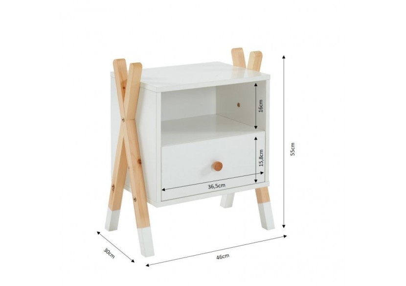 Table de chevet TIPI blanc 1 tiroir