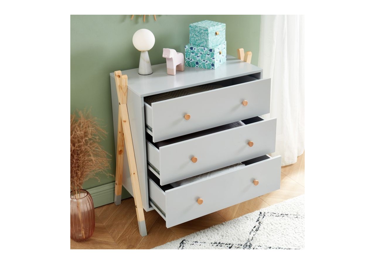 Commode TIPI gris 3 tiroirs 81cm