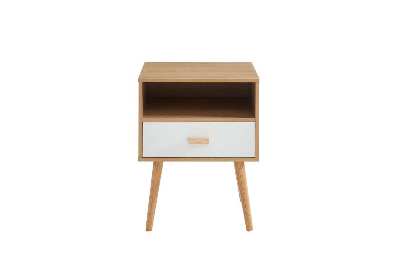Table de chevet ULOS blanc et effet chêne 1 tiroir 40cm