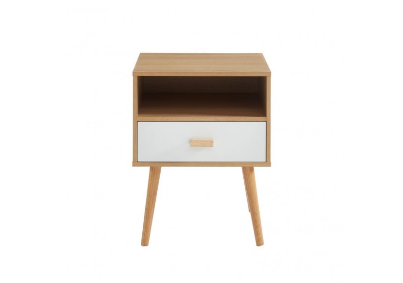 Table de chevet ULOS blanc et effet chêne 1 tiroir 40cm