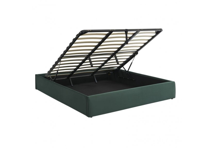 Lit coffre SAKURA velours vert forêt 180x200 sommier inclus