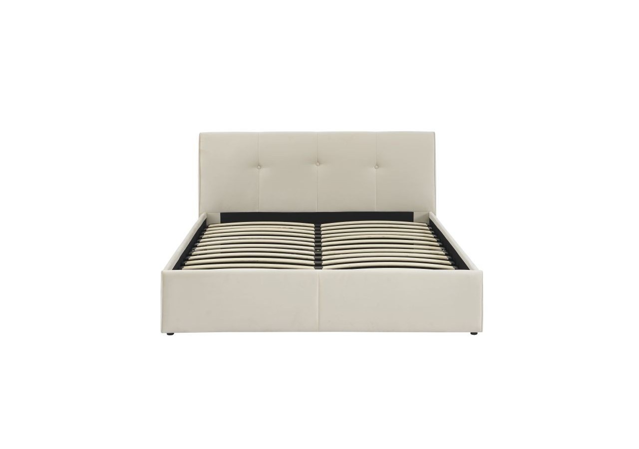 Lit coffre SEGURO velours beige crème 140x190 sommier inclus