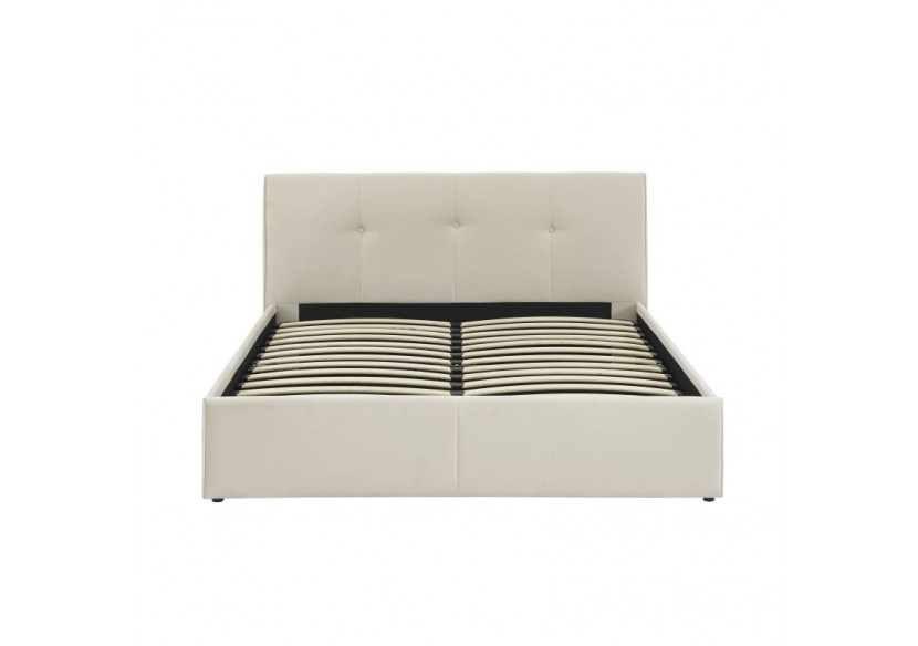 Lit coffre SEGURO velours beige crème 140x190 sommier inclus