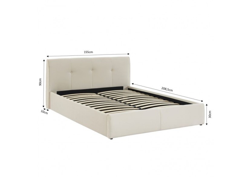 Lit coffre SEGURO velours beige crème 140x190 sommier inclus