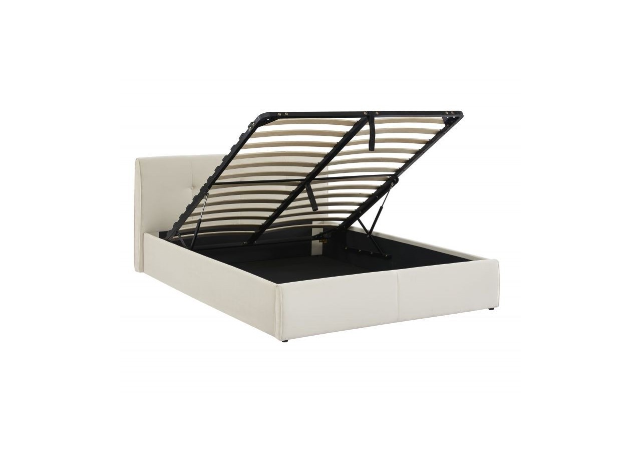 Lit coffre SEGURO velours beige crème 140x190 sommier inclus