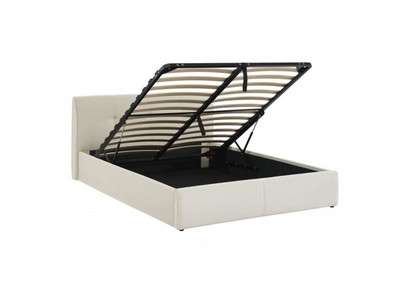 Lit coffre SEGURO velours beige crème 140x190 sommier inclus