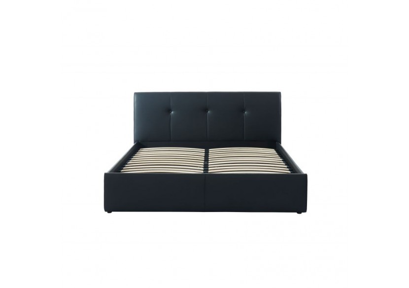 Lit coffre SEGURO simili noir 140x190 sommier inclus