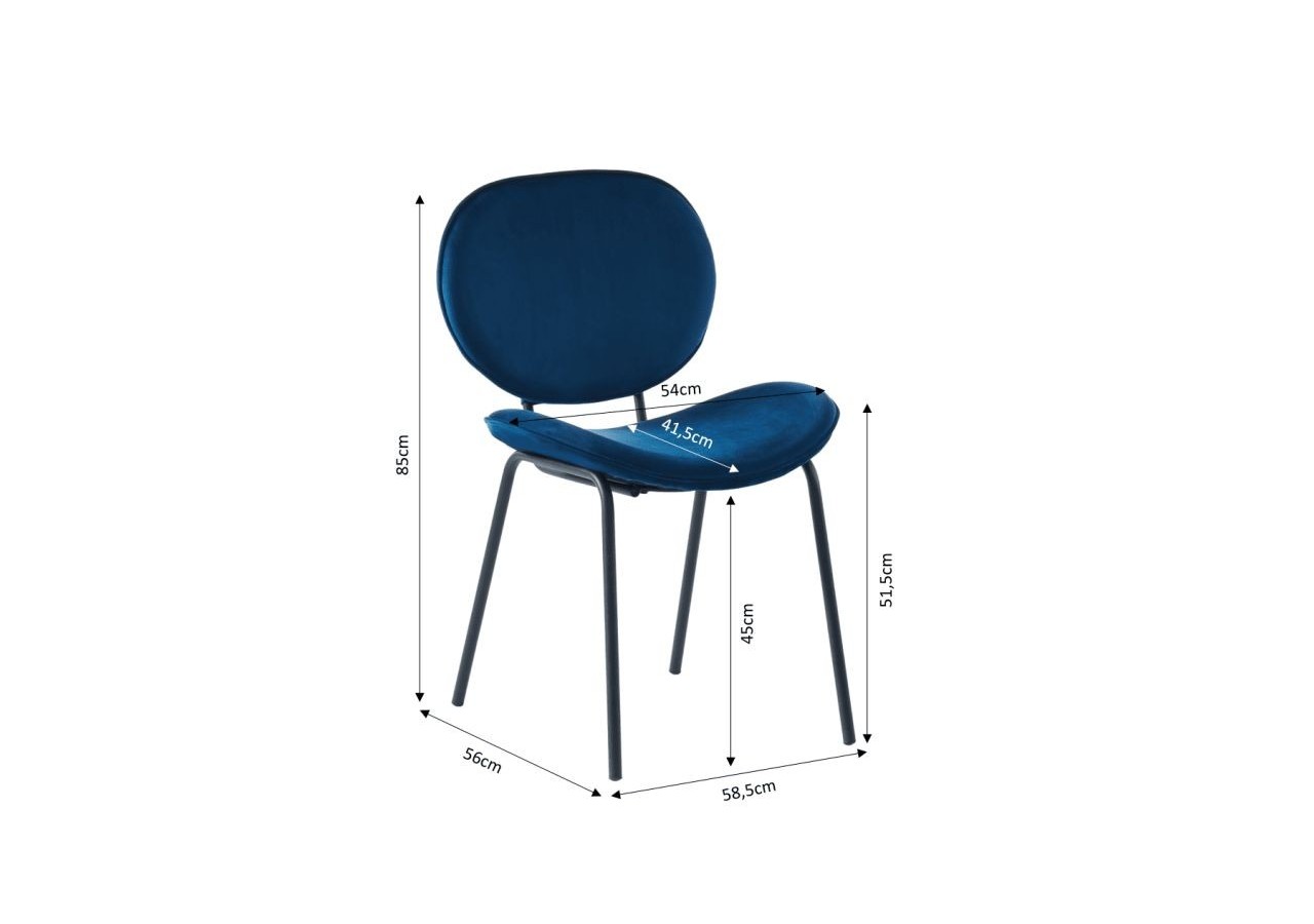 Lot de 2 chaises SHEILA velours bleu pieds métal noir