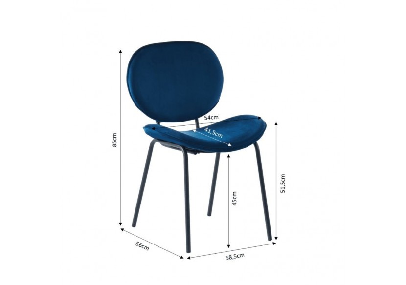 Lot de 2 chaises SHEILA velours bleu pieds métal noir