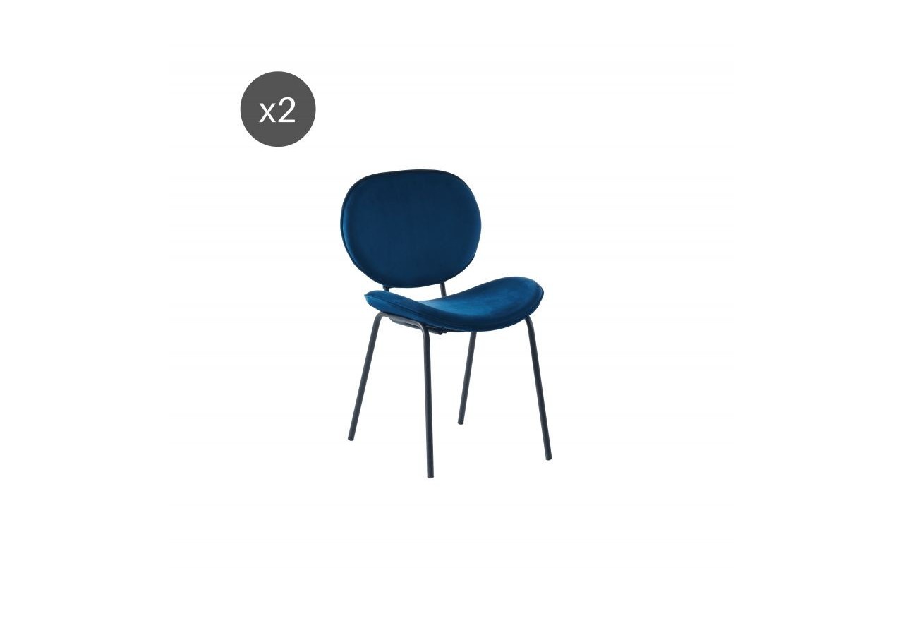 Lot de 2 chaises SHEILA velours bleu pieds métal noir