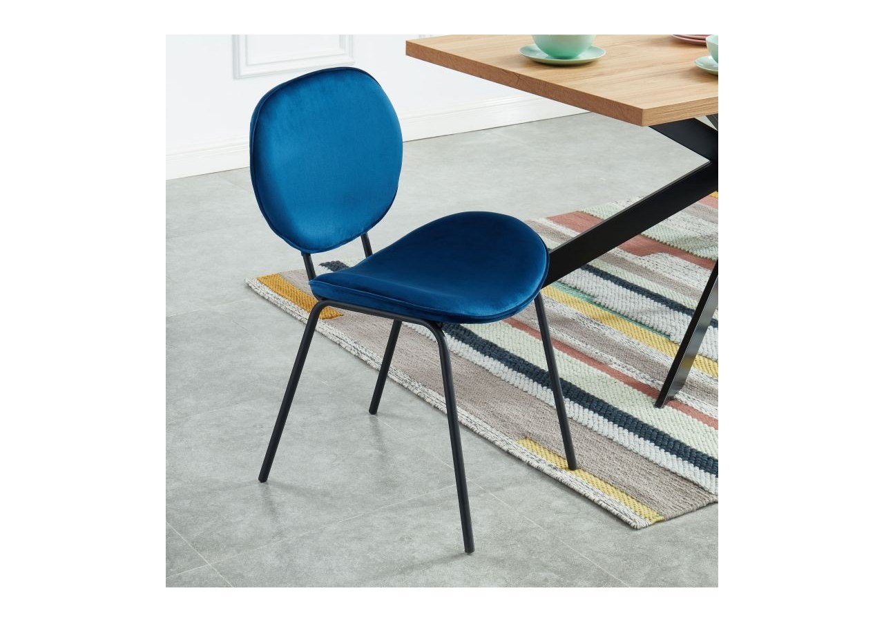 Lot de 2 chaises SHEILA velours bleu pieds métal noir