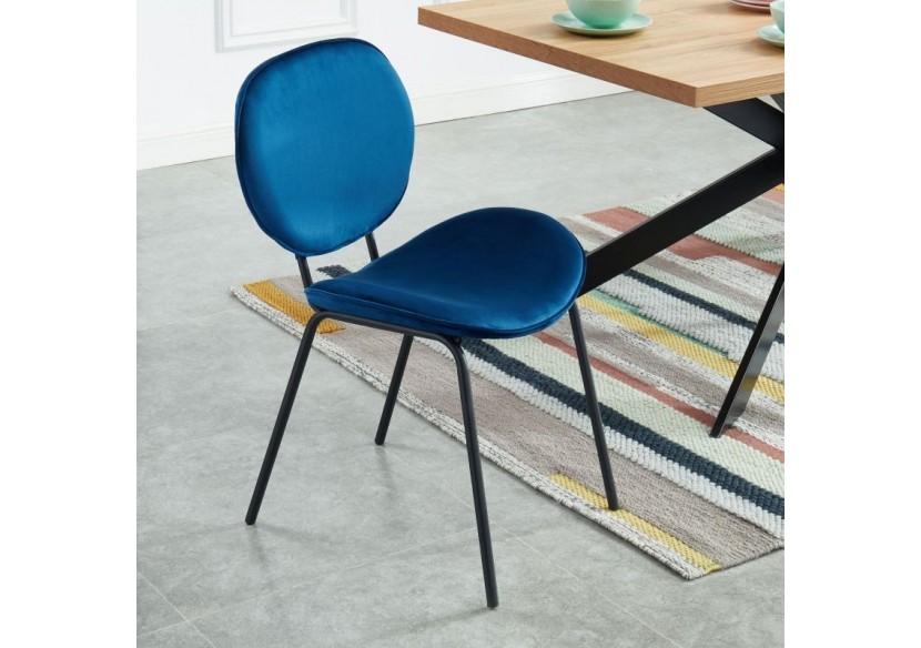 Lot de 2 chaises SHEILA velours bleu pieds métal noir