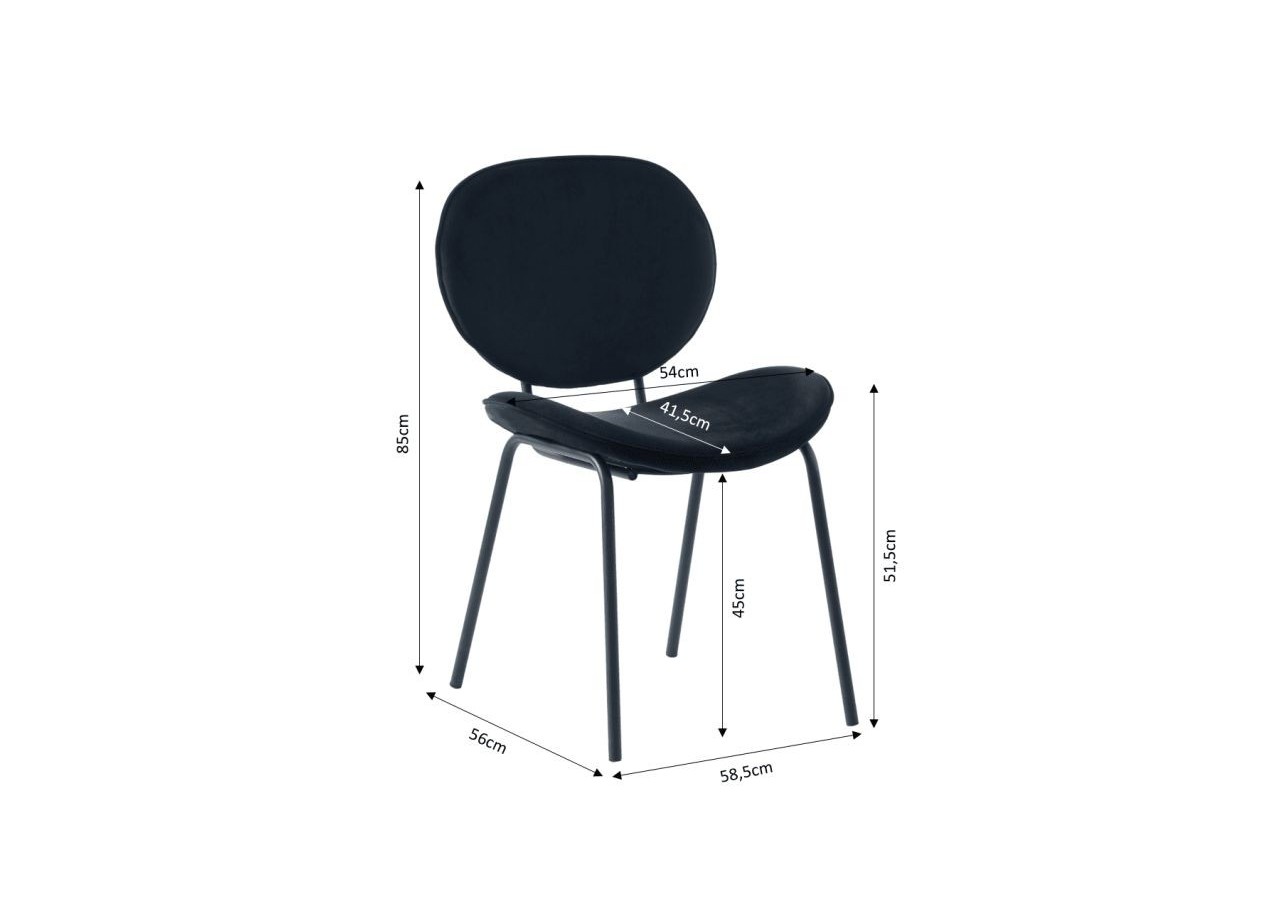 Lot de 2 chaises SHEILA velours noir pieds métal noir