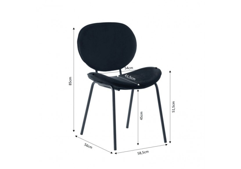 Lot de 2 chaises SHEILA velours noir pieds métal noir