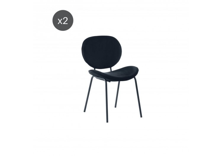 Lot de 2 chaises SHEILA velours noir pieds métal noir
