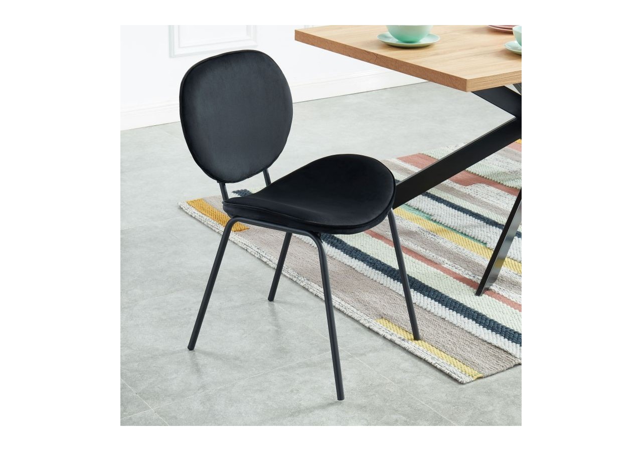 Lot de 2 chaises SHEILA velours noir pieds métal noir