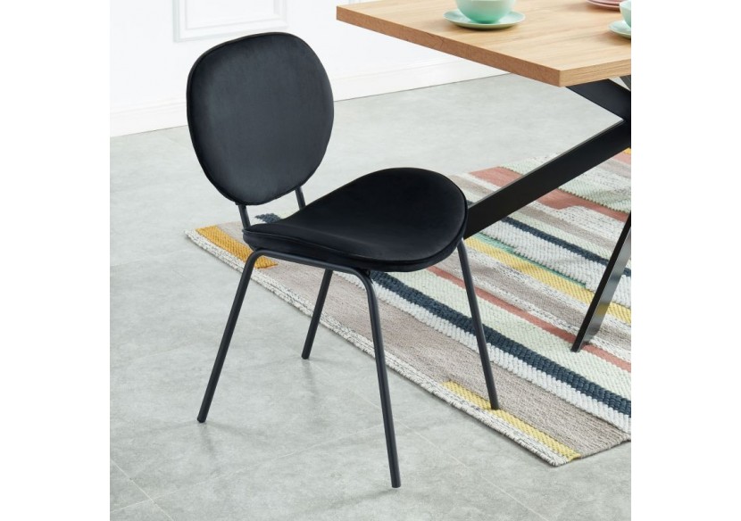 Lot de 2 chaises SHEILA velours noir pieds métal noir