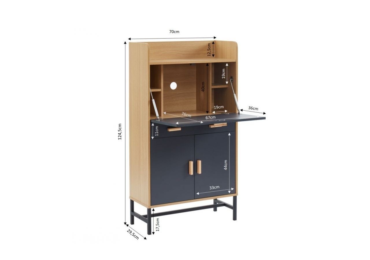 Secrétaire SMART gris et effet chêne 70cm