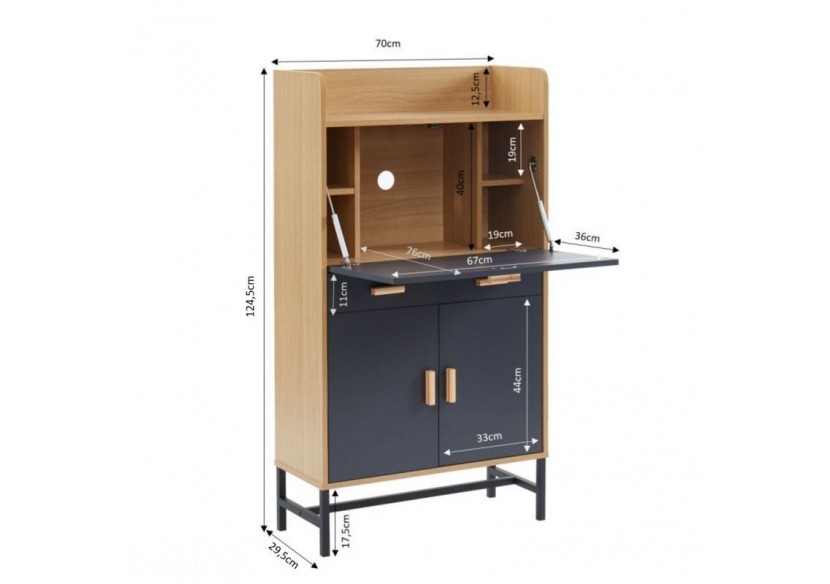 Secrétaire SMART gris et effet chêne 70cm