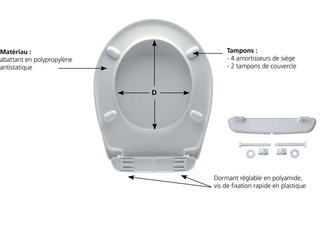 Abattant Monte Carlo 3 Dormant Blanc en barquette Thermoplastique - 45525118 - Siamp
