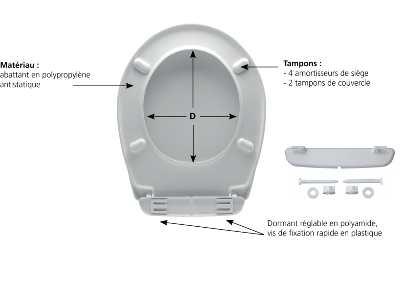 Abattant Monte Carlo 3 Dormant Blanc en barquette Thermoplastique - 45525118 - Siamp