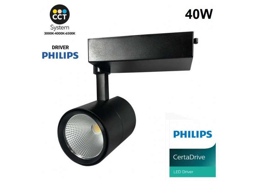 Projecteur LED sur rail monophasé CCT 40W - Driver PHILIPS - 3600lm - B00574-N-CCT - Barcelona LED