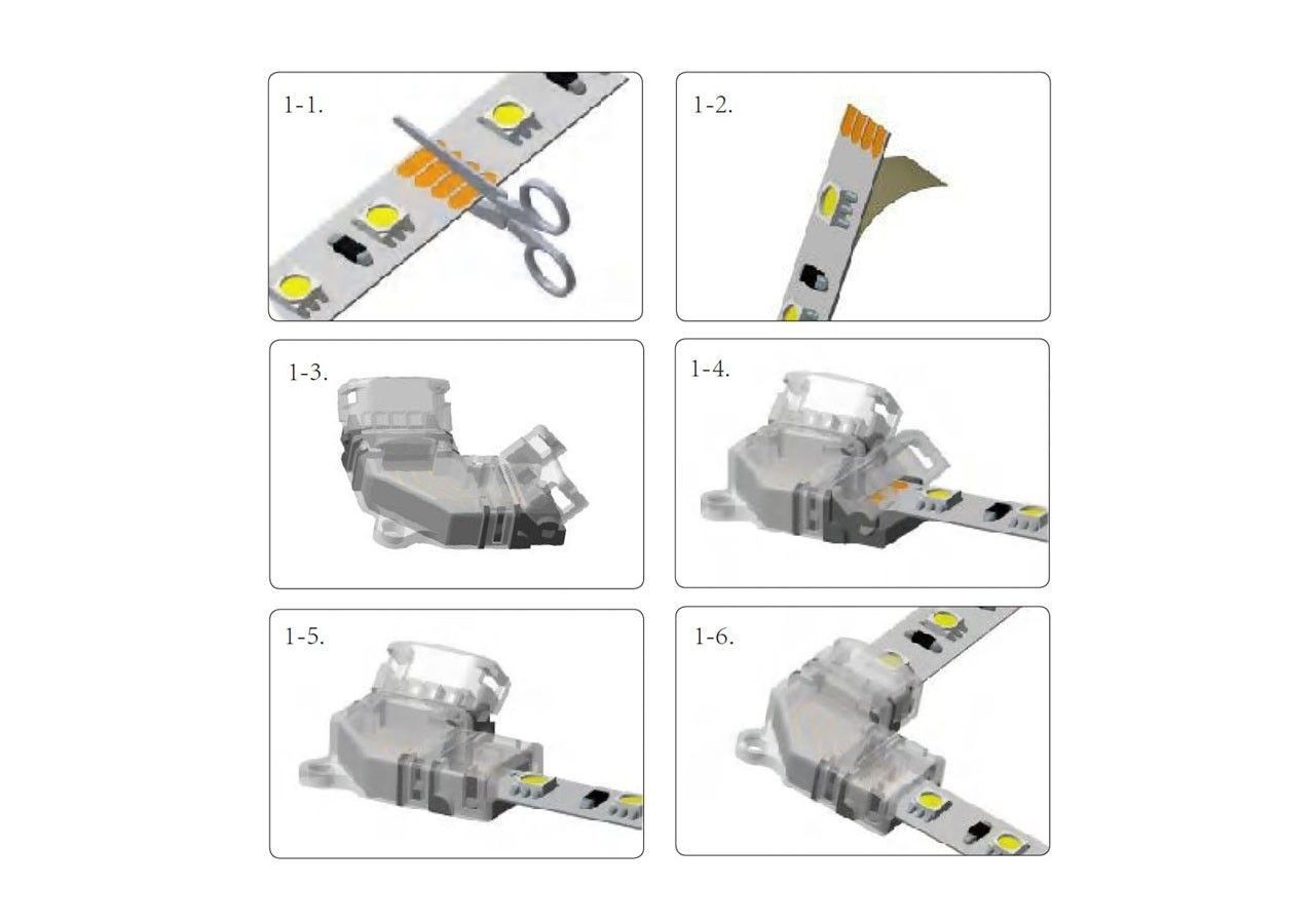 Connecteur d'angle en "L" à ruban LED COB monochrome 12V / 24V - 2 broches - Ruban 10mm - G-L-2P-10 - Barcelona LED