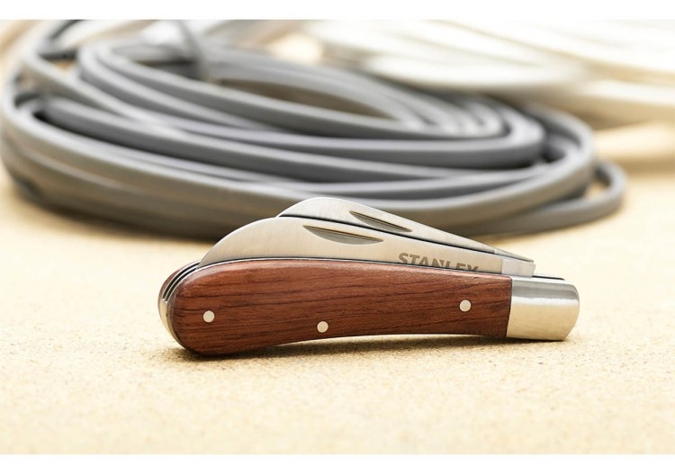 Couteau D'Electricien A 2 Lames - Manche Bois - Stanley : Confort'Mat