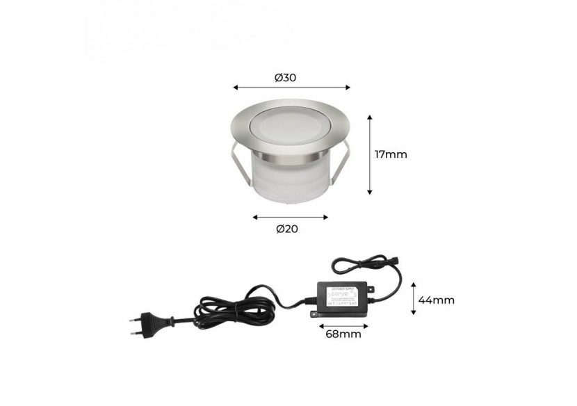 Kit 6 spots LED encastrés au sol 0,3W 12V-DC IP67 - BA50004-BC - Barcelona LED