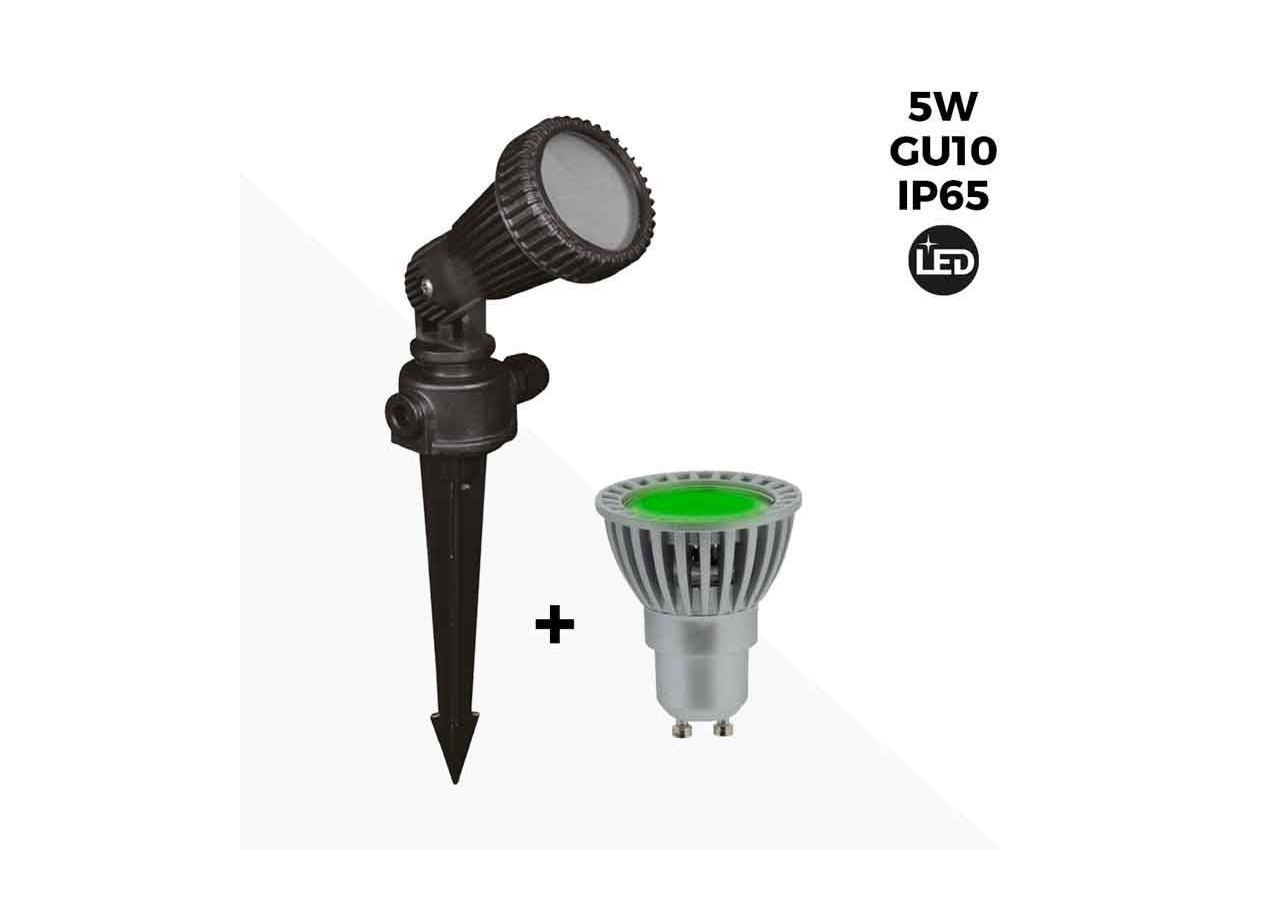 Kit Piquet de jardin + Ampoule GU10 LED 5W en vert - B1942-GU10-VE - Barcelona LED