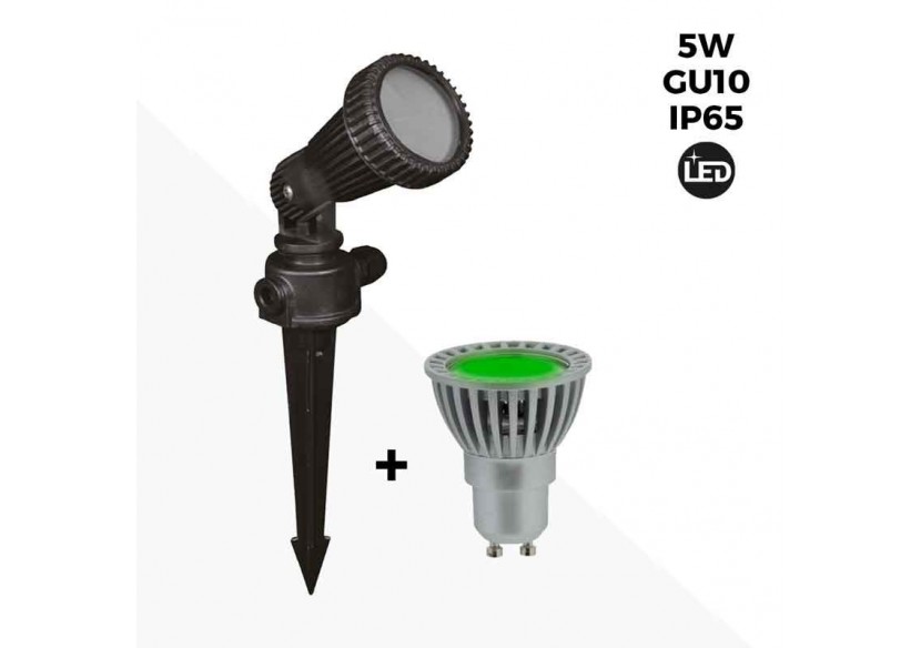 Kit Piquet de jardin + Ampoule GU10 LED 5W en vert - B1942-GU10-VE - Barcelona LED