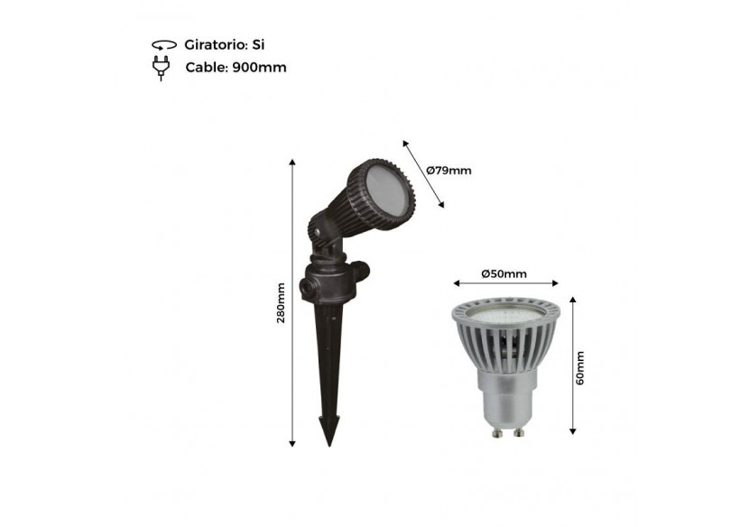 Kit Piquet de jardin + Ampoule GU10 LED 5W en vert - B1942-GU10-VE - Barcelona LED