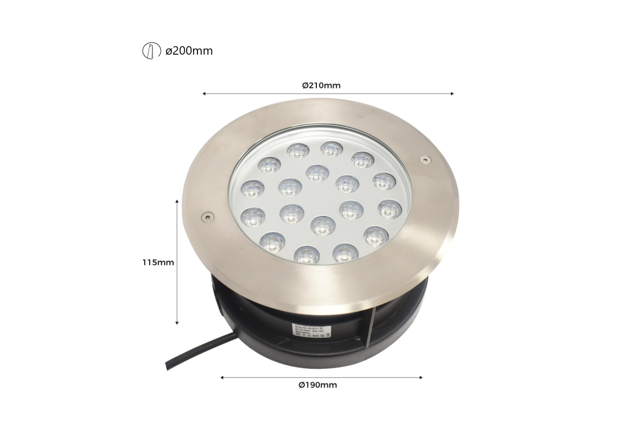 Balise LED encastrable au sol 18W - Blanc chaud - diamètre 21cm- IP67 - 220v - BA50021-BC - Barcelona LED