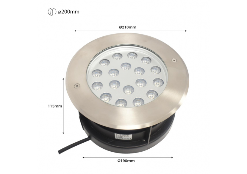 Balise LED encastrable au sol 18W - Blanc chaud - diamètre 21cm- IP67 - 220v - BA50021-BC - Barcelona LED