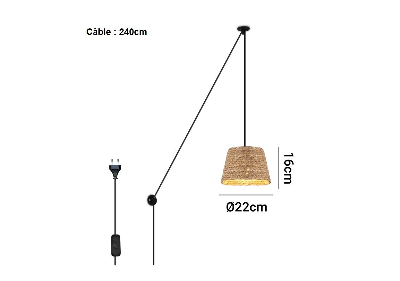 Suspension en chanvre réglable "Moki" E27 - LM162-C - Barcelona LED