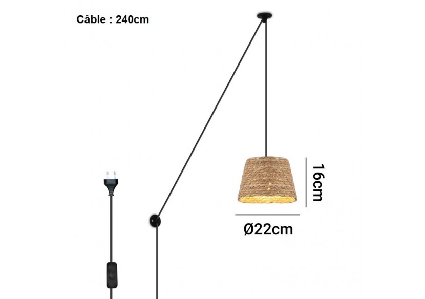 Suspension en chanvre réglable "Moki" E27 - LM162-C - Barcelona LED
