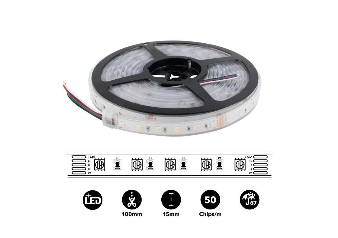 Ruban LED imperméable RGBWW 24V SMD 5050 96W IP67 5M - B1548-IP67-RGBWW - Barcelona LED